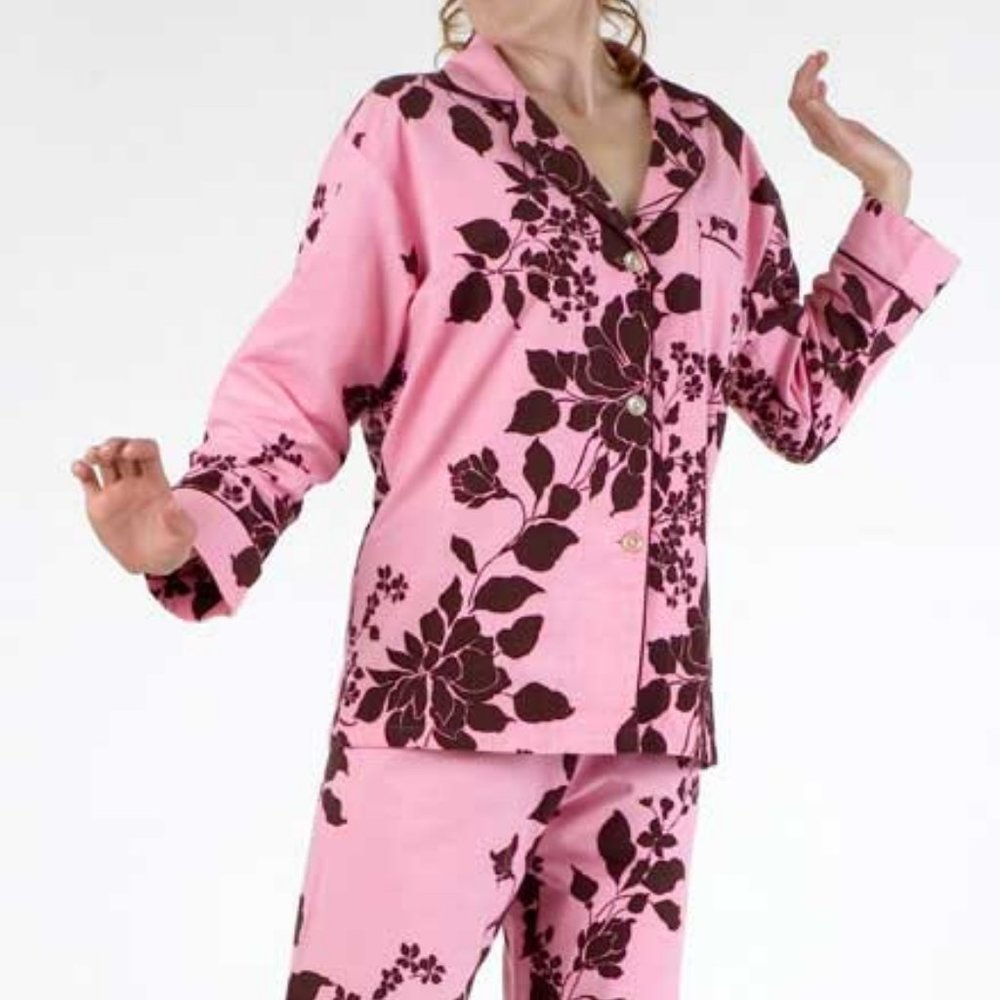 Bedhead Cotton Flannel Pajamas - Pink and Chocolate Exotic Floral - New